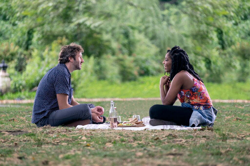 Chris O’Dowd and Jessica Williams in “The Incredible Jessica James.”Credit...Netflix