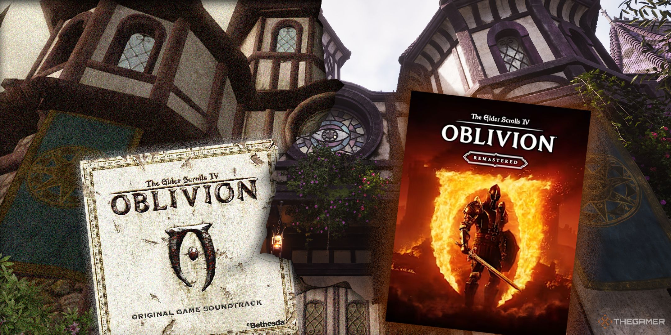 Oblivion remasterizado Cheydinhal Comparação com o Game Key Art